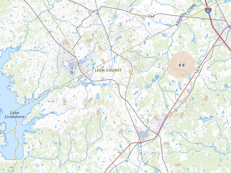 Radar-estimated hail-size map of the storm over Jewett, TX on Jun 2, 2026
