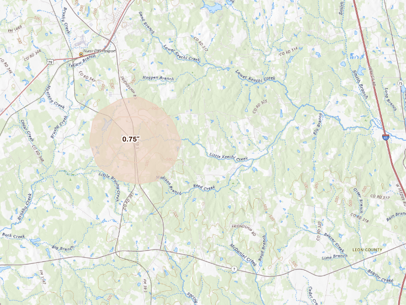 Radar-estimated hail-size map of the storm over Jewett, TX