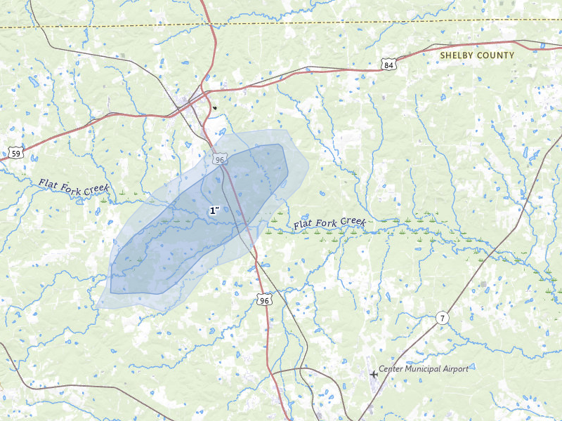 NEXRAD radar-signature map of the hail storm over Joaquin, TX on Mar 7, 2026