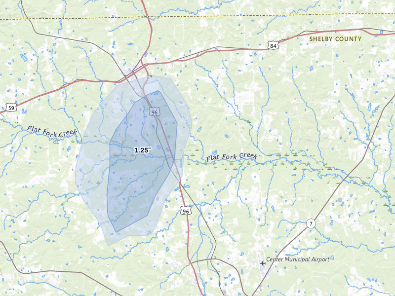 NEXRAD radar-signature map of the hail over Joaquin, TX