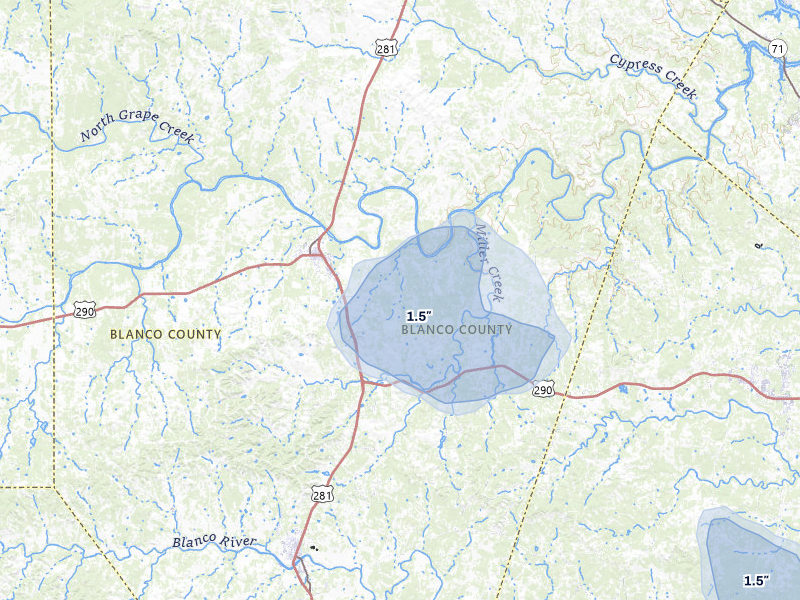 NEXRAD radar-signature map of the hail over Johnson City, TX