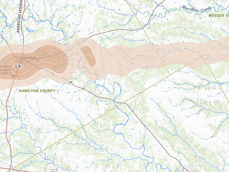 Radar-estimated hail-size map of the storm over Jonesboro, TX on Apr 18, 2026