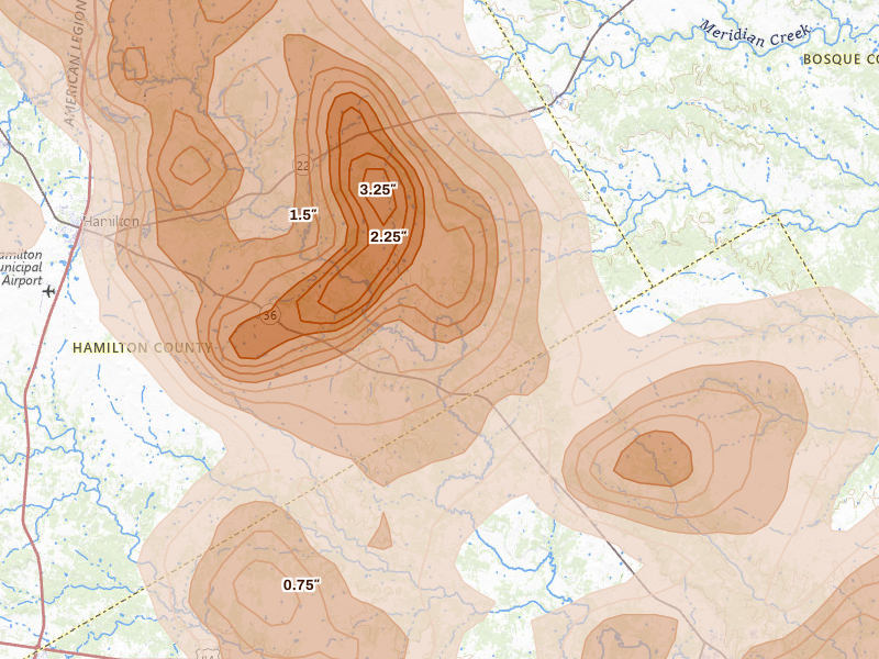 Radar-estimated hail-size map of the storm over Jonesboro, TX on May 10, 2026