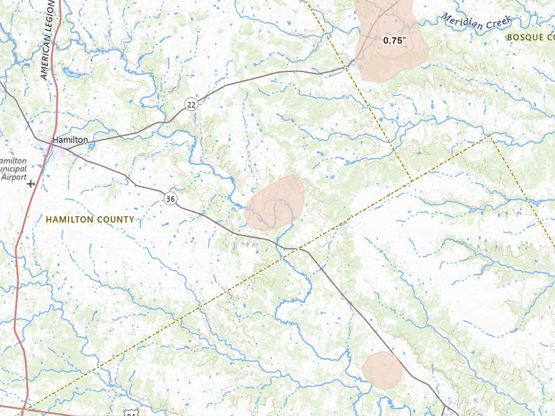 Radar-estimated hail-size map of the storm over Jonesboro, TX on Jun 2, 2026