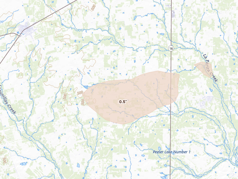 Radar-estimated hail-size map of the storm over Jourdanton, TX on Mar 8, 2026