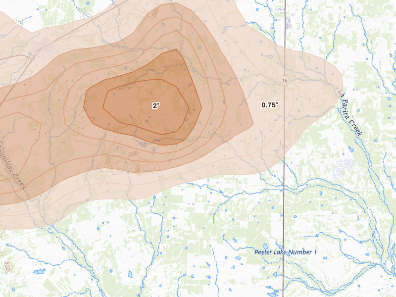 Radar-estimated hail-size map of the storm over Jourdanton, TX on May 26, 2026