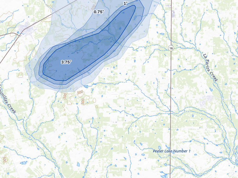 NEXRAD radar-signature map of the hail over Jourdanton, TX