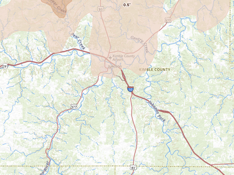 Radar-estimated hail-size map of the storm over Junction, TX on Mar 10, 2026