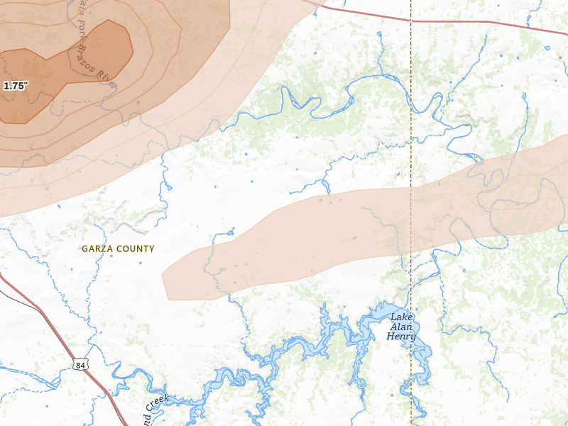 Radar-estimated hail-size map of the storm over Justiceburg, TX on Apr 27, 2026
