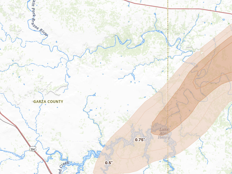 Radar-estimated hail-size map of the storm over Justiceburg, TX on May 10, 2026