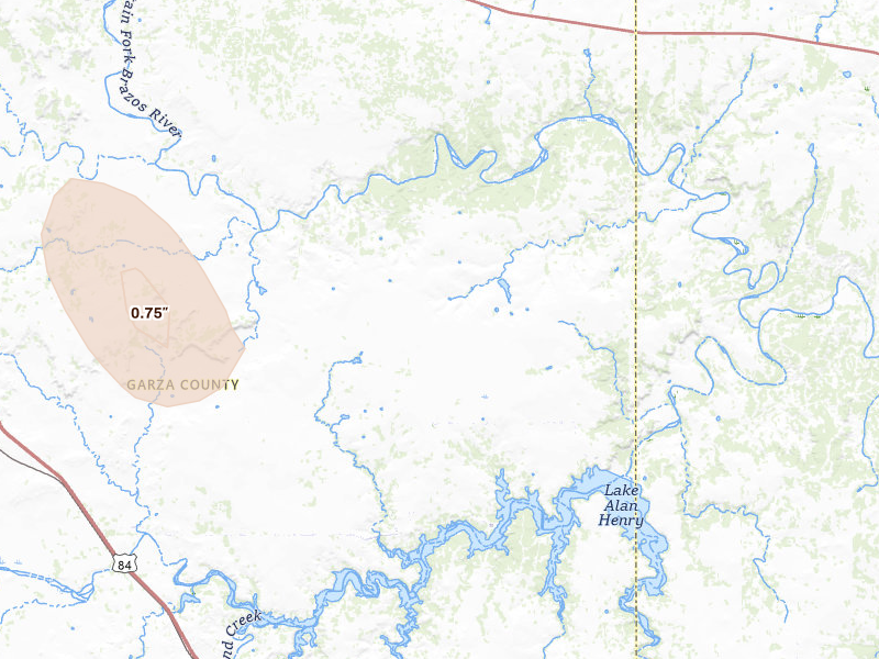 Radar-estimated hail-size map of the storm over Justiceburg, TX on Jun 2, 2026