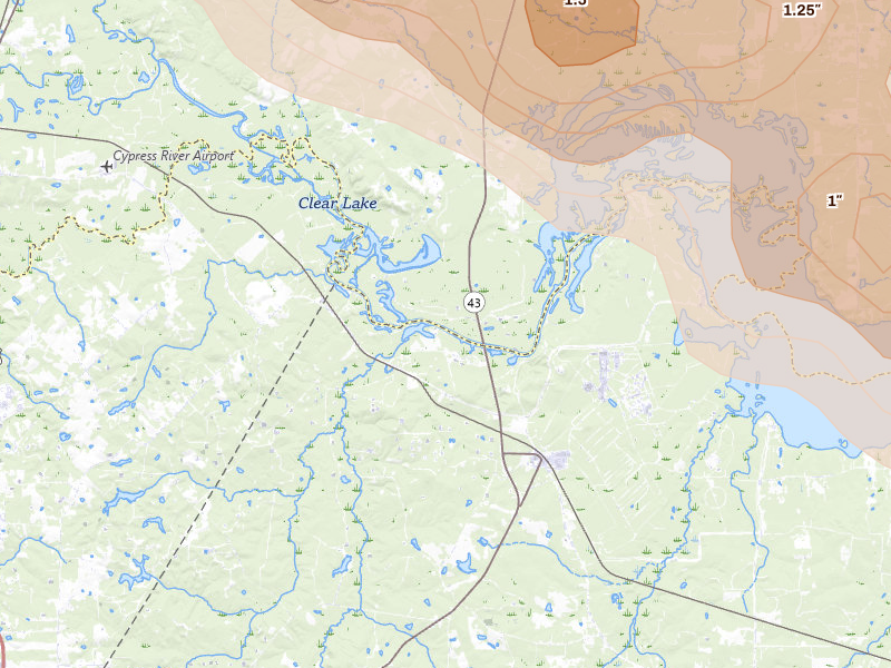 Radar-estimated hail-size map of the storm over Karnack, TX on Mar 15, 2026