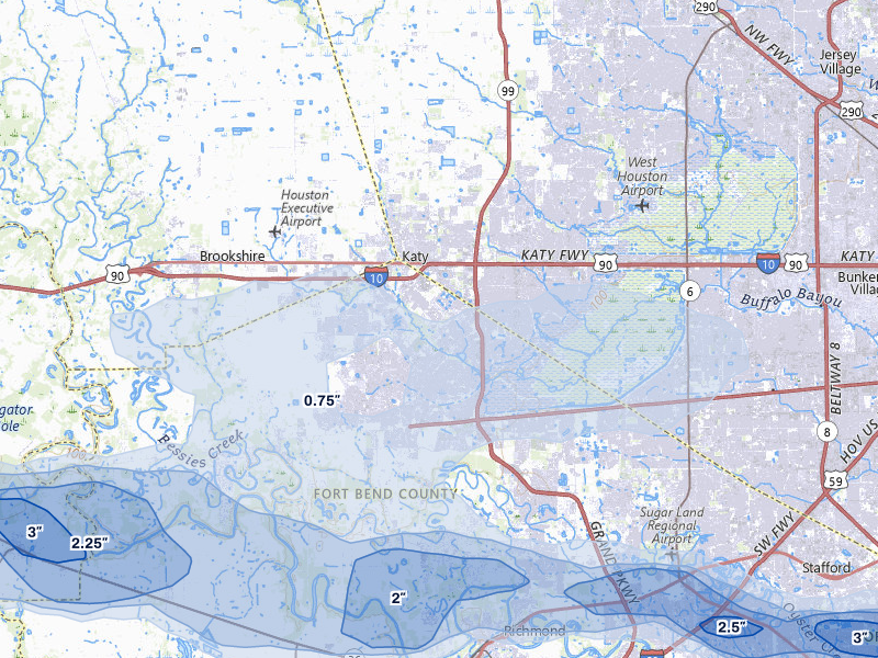 NEXRAD radar-signature map of the hail over Katy, TX