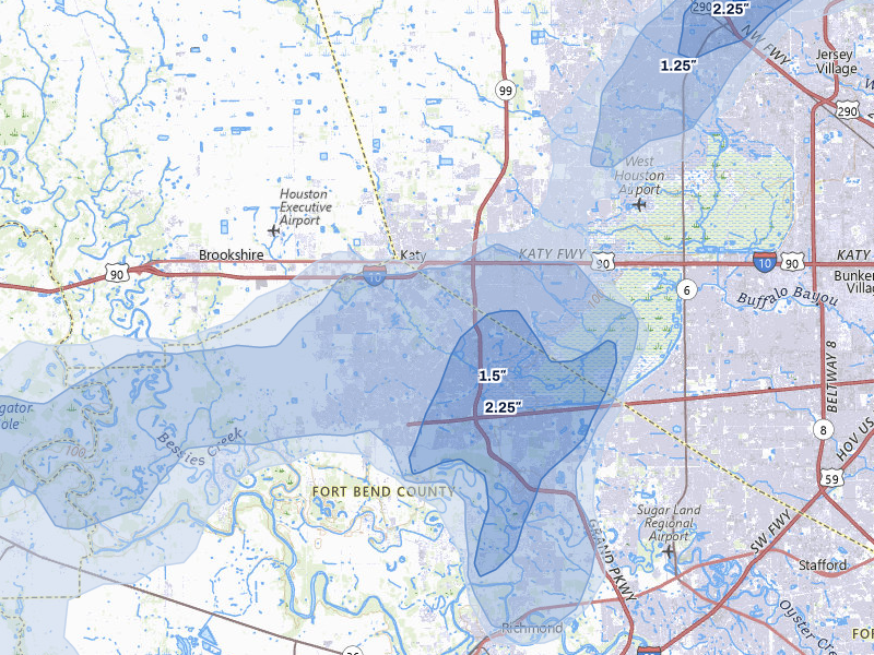 NEXRAD radar-signature map of the hail over Katy, TX