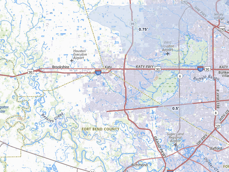 NEXRAD radar-signature map of the hail storm over Katy, TX on Jul 23, 2026