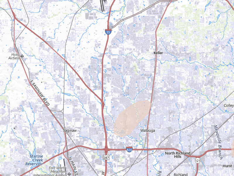 Radar-estimated hail-size map of the storm over Keller, TX on Jun 2, 2026