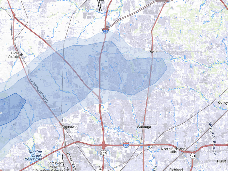 NEXRAD radar-signature map of the hail storm over Keller, TX on Jun 6, 2026