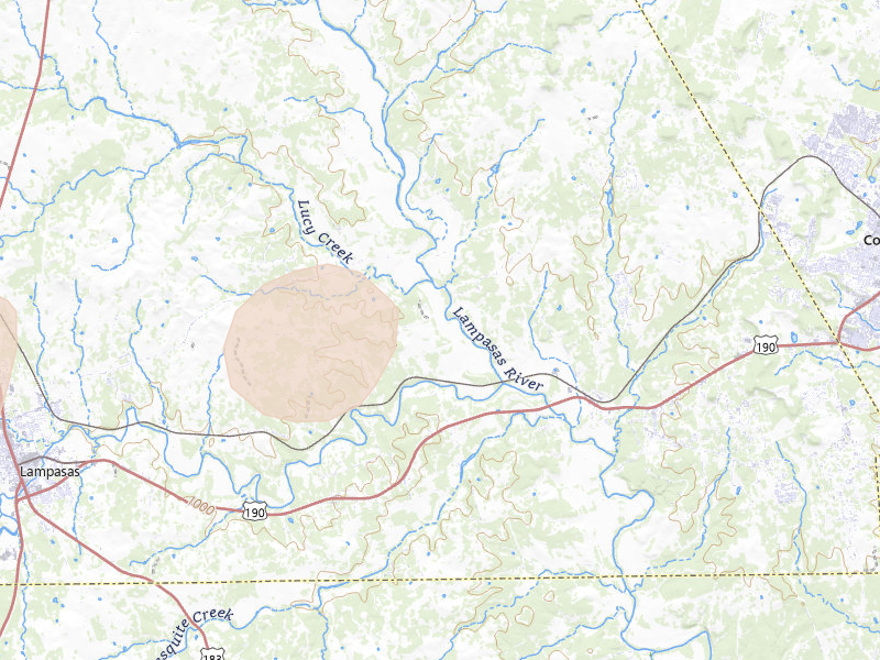 Radar-estimated hail-size map of the storm over Kempner, TX on May 21, 2026