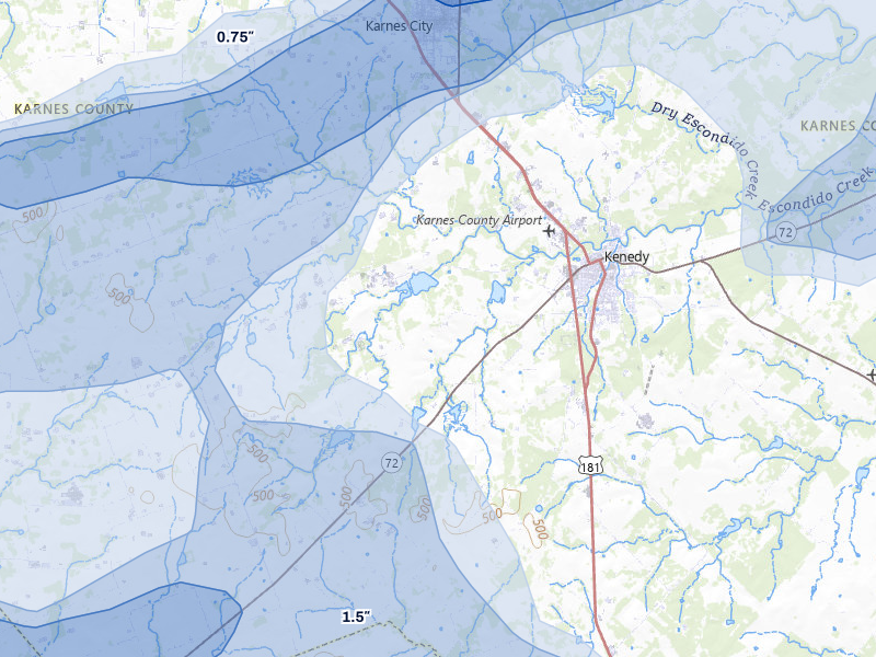 NEXRAD radar-signature map of the hail storm over Kenedy, TX on Apr 30, 2026