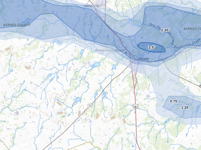 NEXRAD radar-signature map of the hail storm over Kenedy, TX on May 1, 2026
