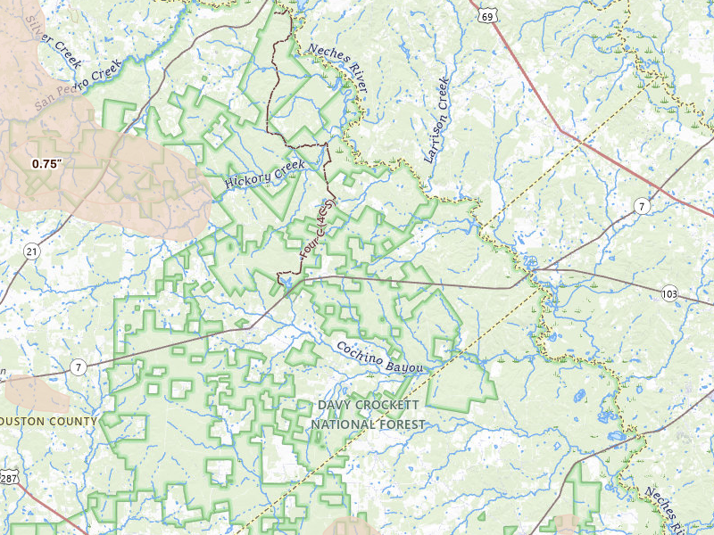 Radar-estimated hail-size map of the storm over Kennard, TX on Mar 15, 2026
