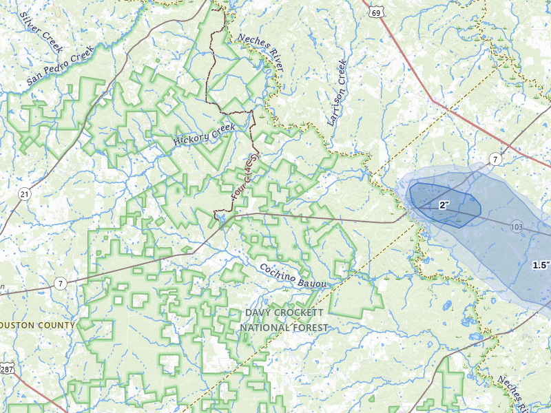 NEXRAD radar-signature map of the hail storm over Kennard, TX on Apr 29, 2026
