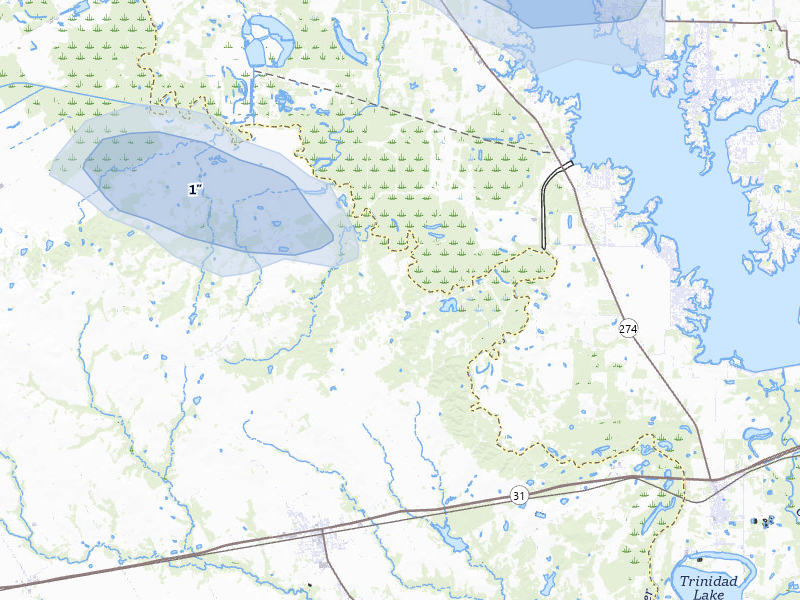NEXRAD radar-signature map of the hail storm over Kerens, TX on Jul 7, 2026
