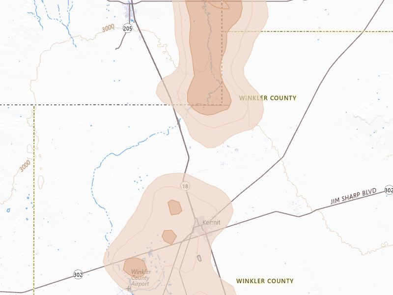 Radar-estimated hail-size map of the storm over Kermit, TX on May 31, 2026