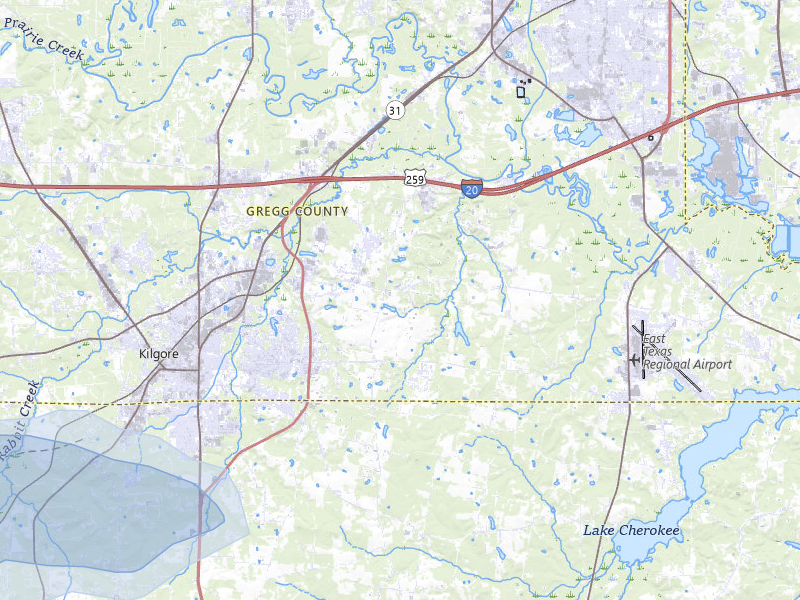 NEXRAD radar-signature map of the hail over Kilgore, TX