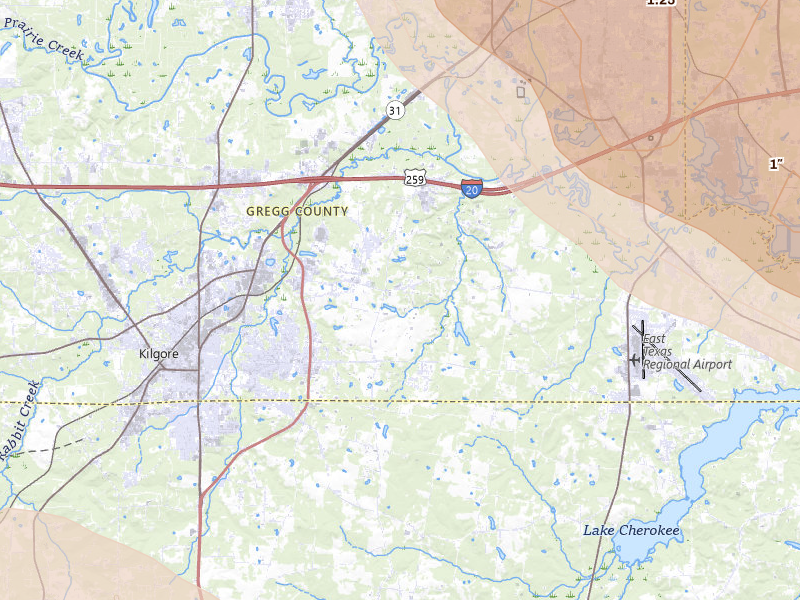 Radar-estimated hail-size map of the storm over Kilgore, TX on Apr 24, 2026