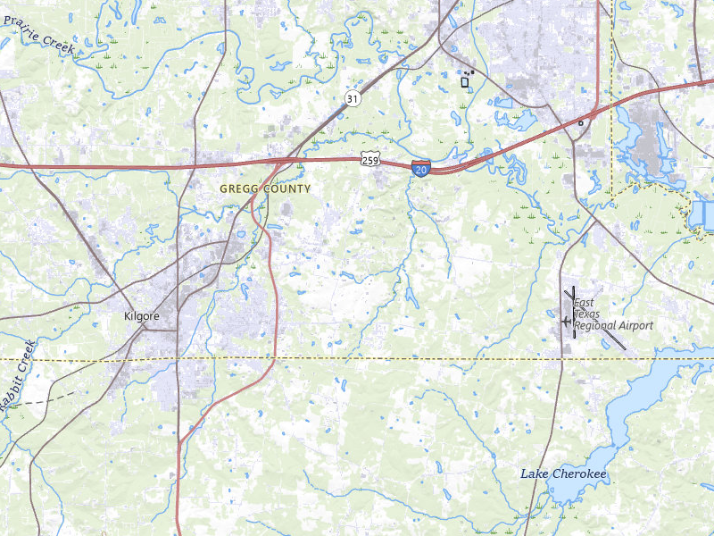 Radar-estimated hail-size map of the storm over Kilgore, TX on Jul 12, 2026