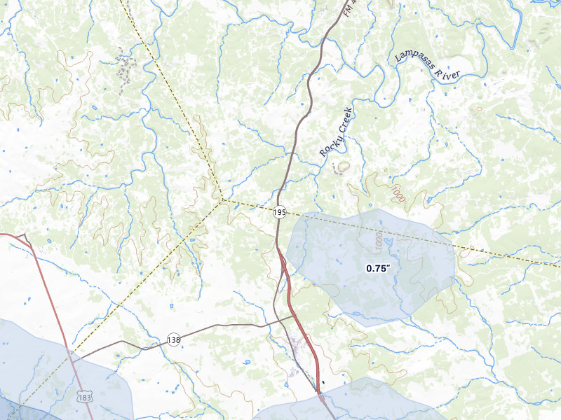 NEXRAD radar-signature map of the hail storm over Killeen, TX on May 10, 2026