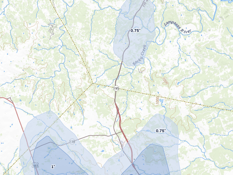 NEXRAD radar-signature map of the hail over Killeen, TX