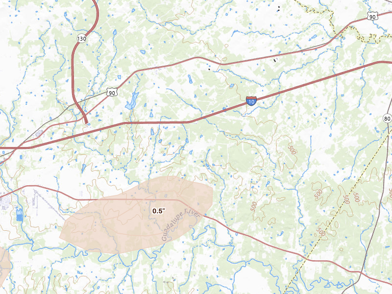 Radar-estimated hail-size map of the storm over Kingsbury, TX on Mar 7, 2026