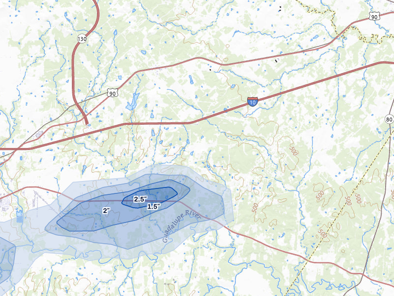 NEXRAD radar-signature map of the hail over Kingsbury, TX