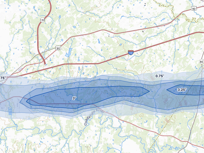 NEXRAD radar-signature map of the hail over Kingsbury, TX