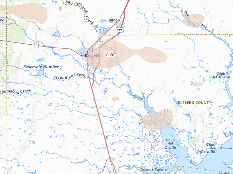 Radar-estimated hail-size map of the storm over Kingsville, TX