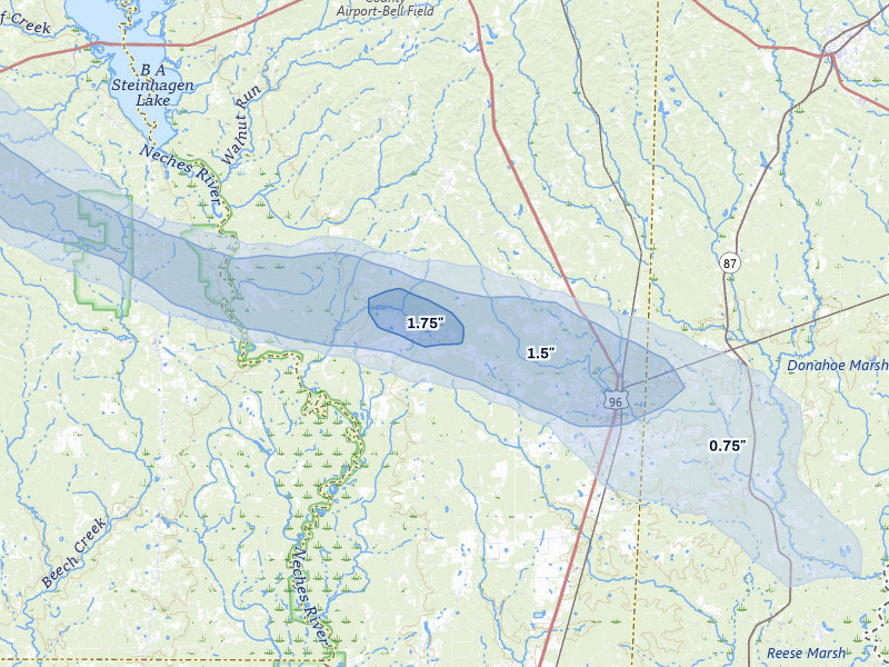 NEXRAD radar-signature map of the hail over Kirbyville, TX