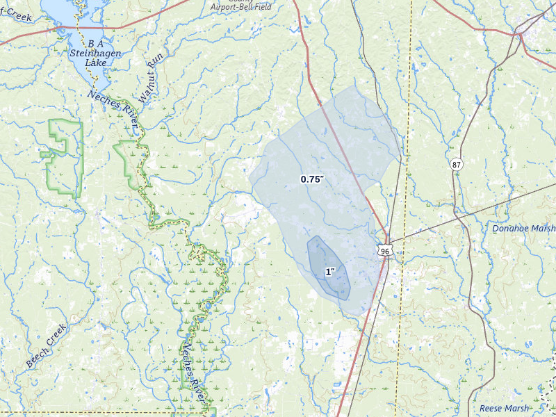 NEXRAD radar-signature map of the hail storm over Kirbyville, TX on May 10, 2026