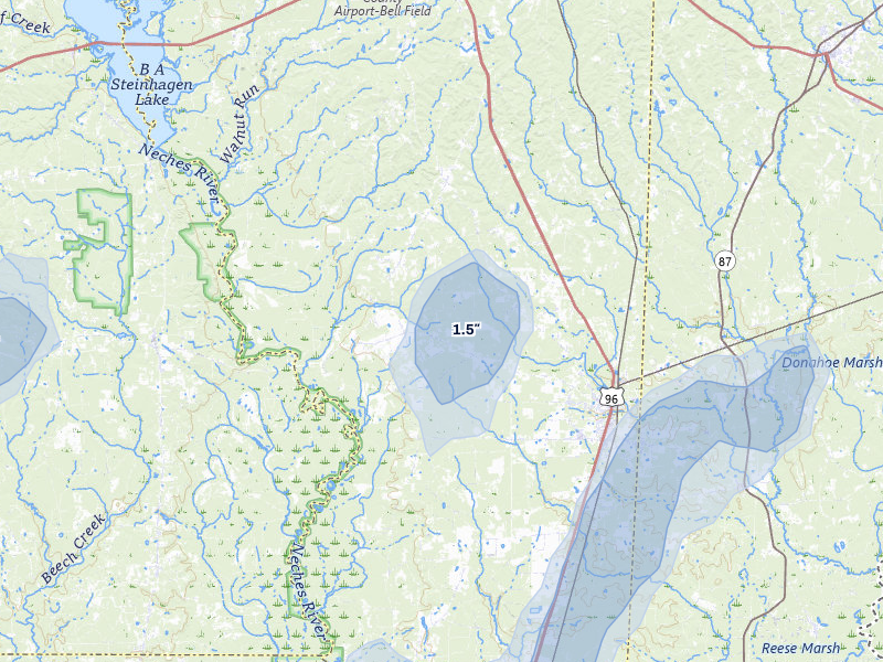NEXRAD radar-signature map of the hail storm over Kirbyville, TX on Jul 5, 2026