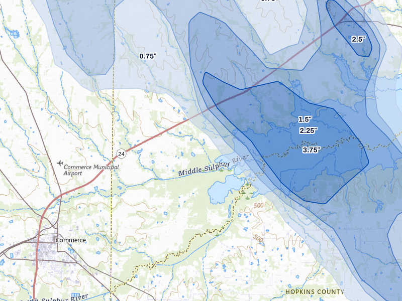 NEXRAD radar-signature map of the hail over Klondike, TX
