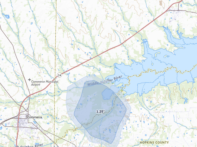 NEXRAD radar-signature map of the hail storm over Klondike, TX on Jul 12, 2026