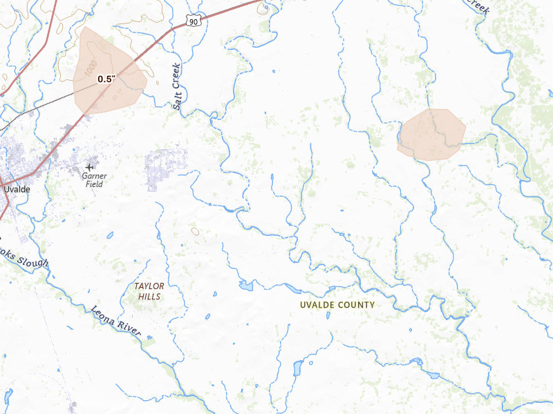 Radar-estimated hail-size map of the storm over Knippa, TX on May 10, 2026