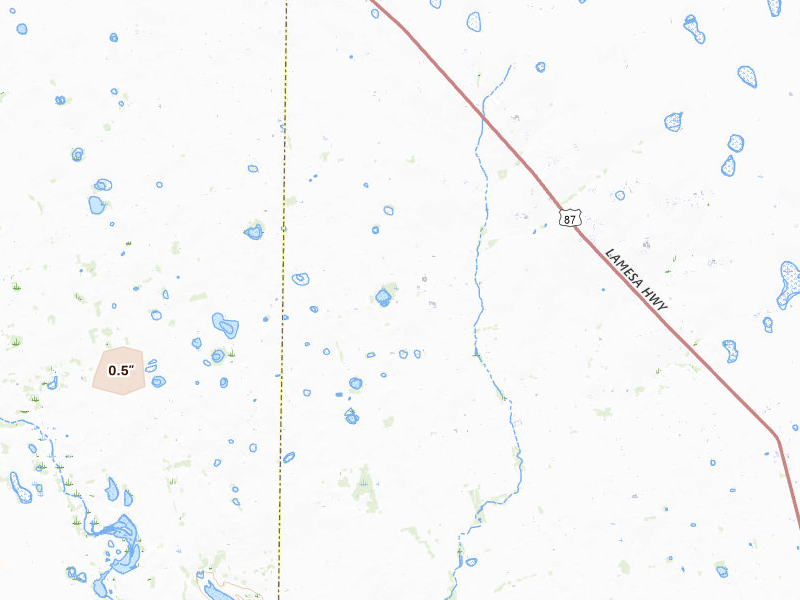 Radar-estimated hail-size map of the storm over Knott, TX on Jul 18, 2026
