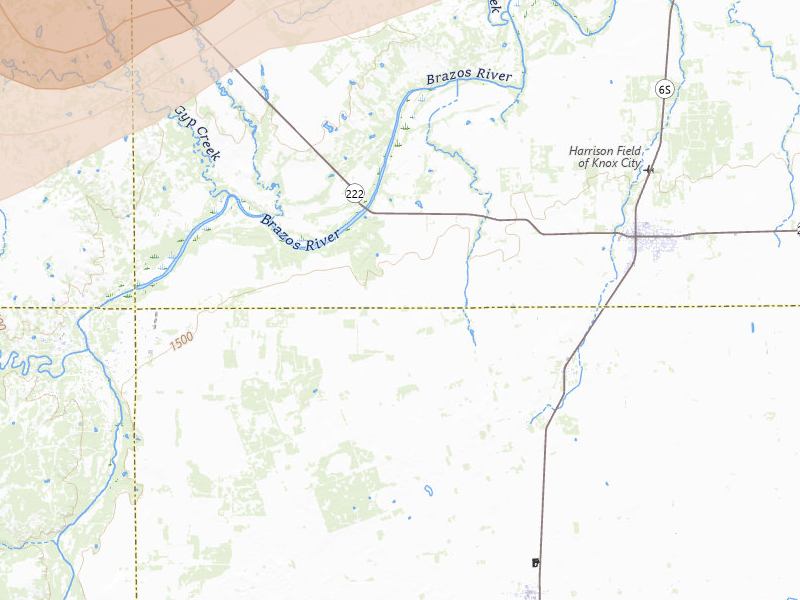 Radar-estimated hail-size map of the storm over Knox City, TX on Apr 27, 2026