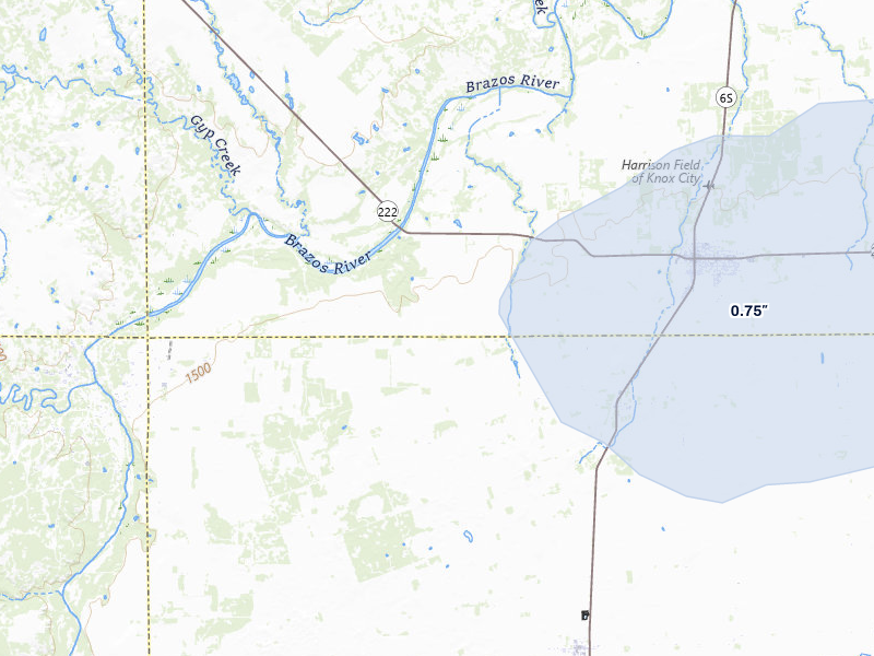 NEXRAD radar-signature map of the hail storm over Knox City, TX on May 10, 2026