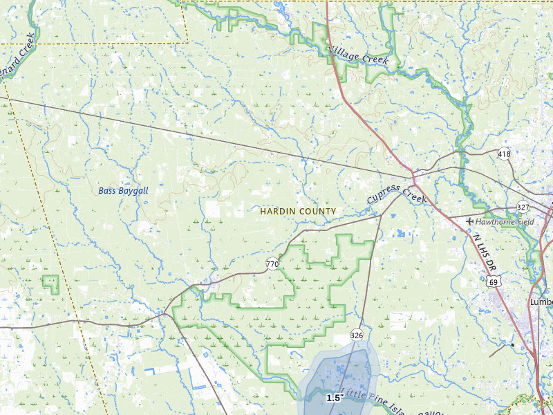 NEXRAD radar-signature map of the hail over Kountze, TX