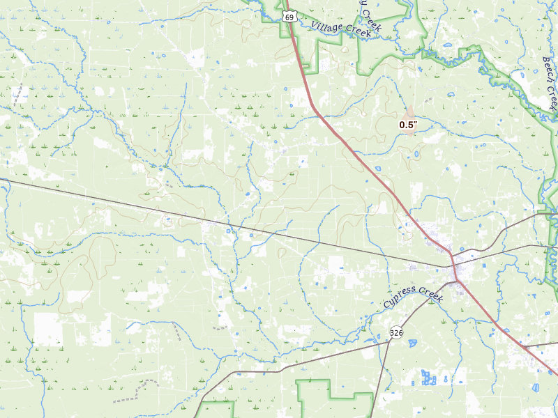 Radar-estimated hail-size map of the storm over Kountze, TX on Aug 22, 2026