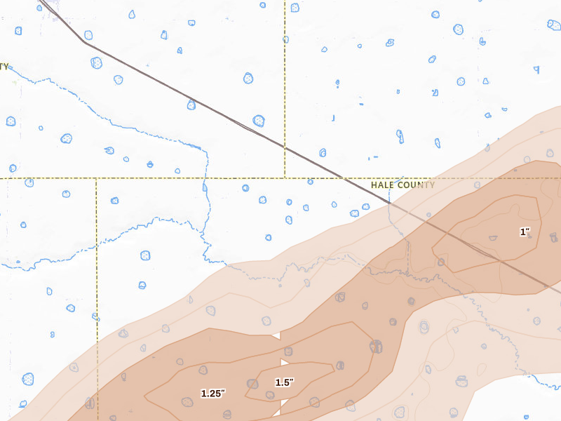 Radar-estimated hail-size map of the storm over Kress, TX on Apr 3, 2026