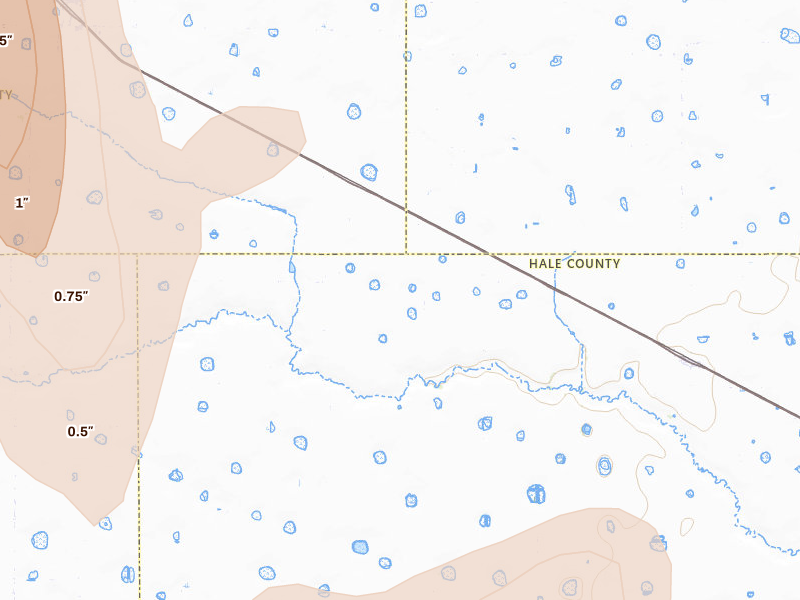 Radar-estimated hail-size map of the storm over Kress, TX on May 22, 2026